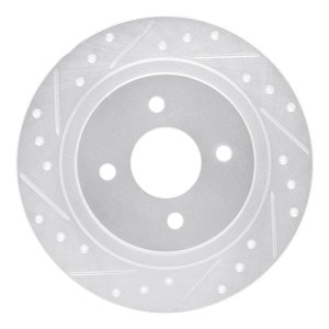 Ford Focus Brake Rotor (1) - Rear Left - R1 Concepts - Drilled & Slotted - Silver - `02-`04